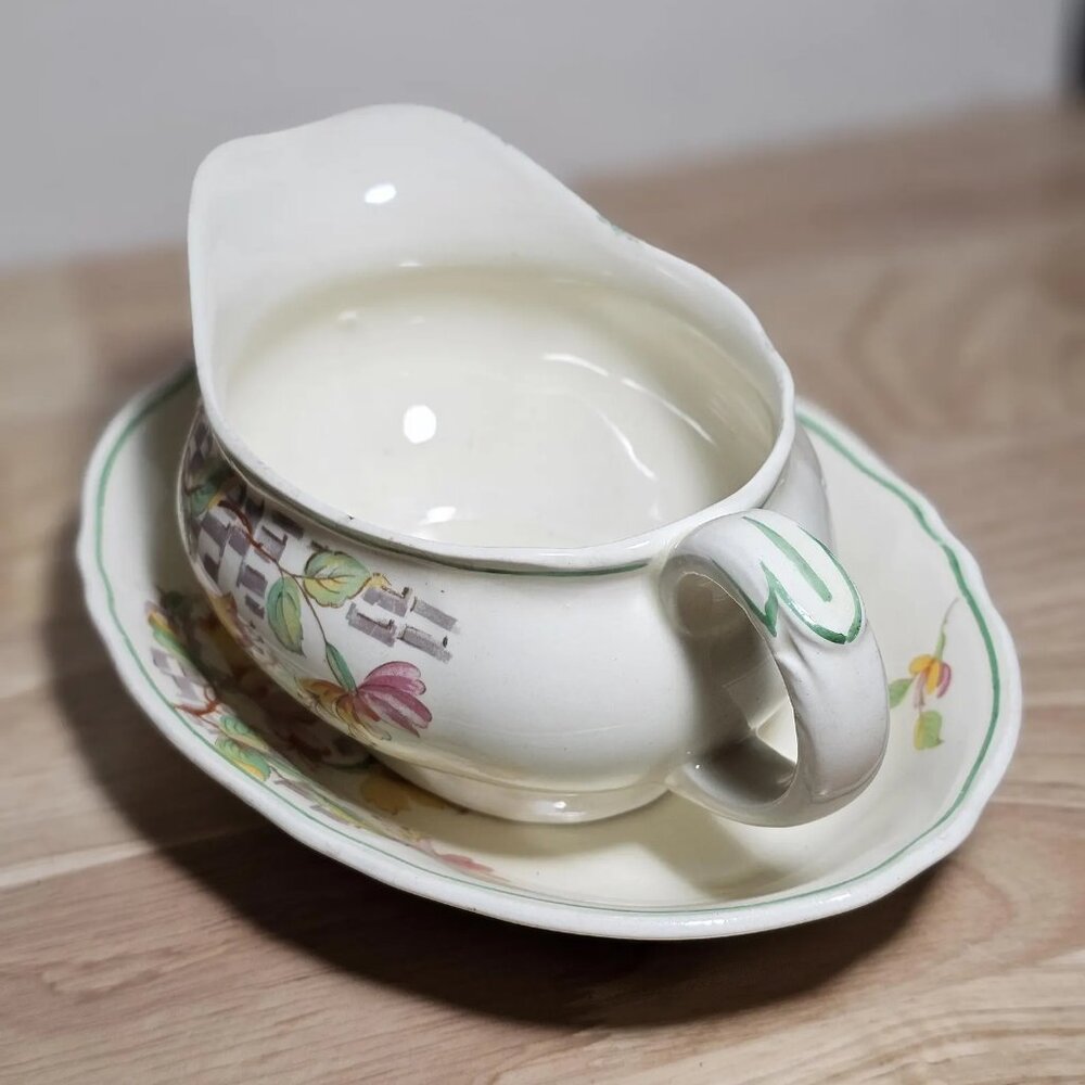 Vintage 1950s Grindley Gravy Boat with Saucier: Staffordshire Floral